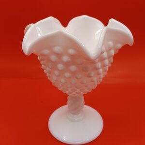 Fenton White Hobnail Glass Vase